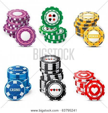 gambling chips stacks over white background