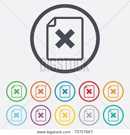 File document stop icon. Delete doc button.