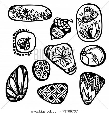 Vector Set of Ornate Pebbles