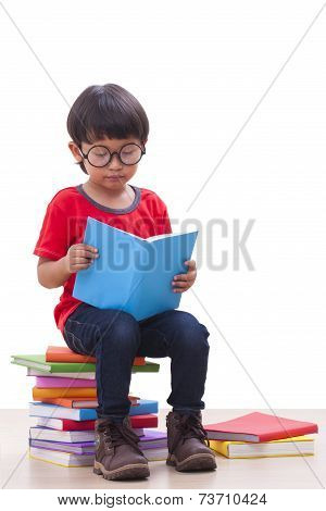 Cute boy reading a book