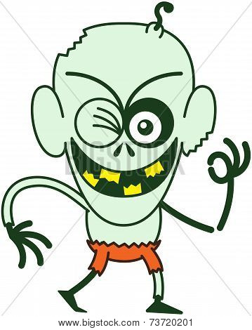 Cool Halloween zombie winking and making an OK sign