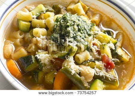 Soupe au pistou French vegetable soup with pesto and basil