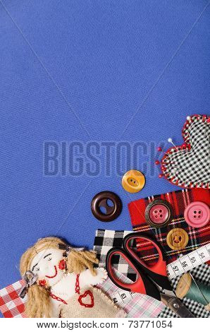 Sewing theme on blue