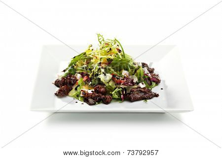 Japanese Cuisine - Gyuniku Sarada. Lettuce. Strawberry with Pineapple and Beef and Tofu Cheese