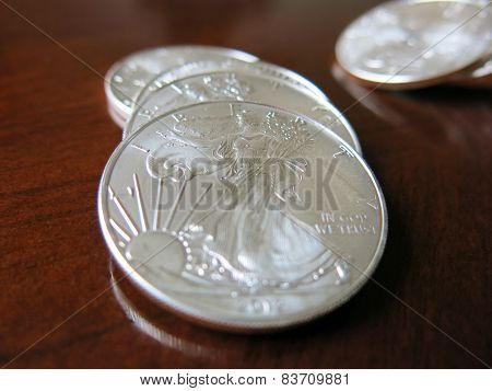 Close-up of silver coins