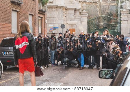 People Outside Alberta Ferretti Fashion Show Building For Milan Women's Fashion Week 2015
