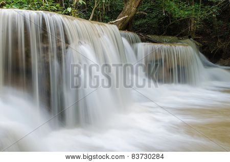 Waterfall In Deep Rain Forest Jungle (huay Mae Kamin Waterfall In Kanchanaburi Province, Thailand)