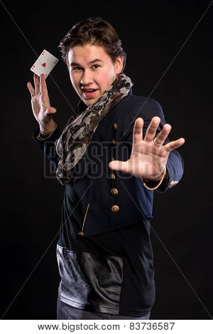 Young Magician Showing Ace