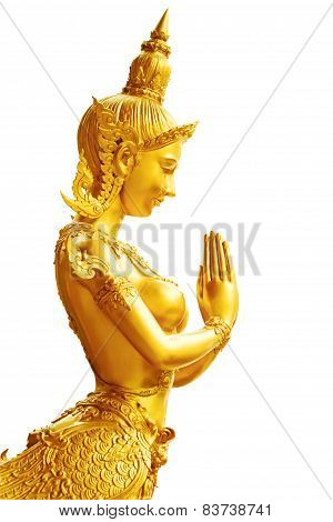 Golden Kinnaree Statue, A Half Woman And Swan