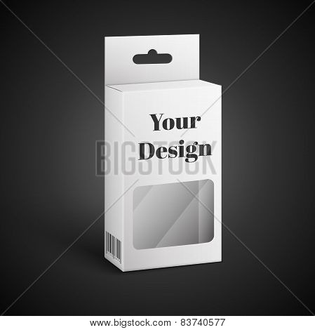 White Package Box Illustration Isolated On Black Background. Product Packing Vector