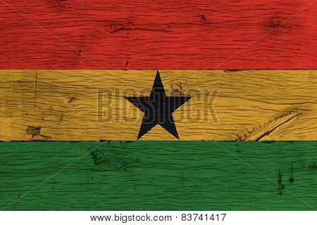 Ghana National Flag Painted Old Oak Wood