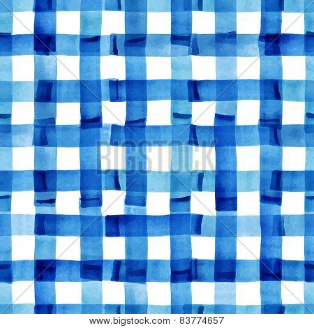 Watercolor Modern Pattern With Blue Strips.