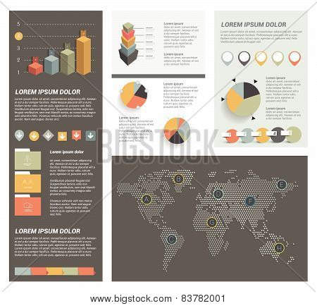 Big set of infographics elements. Charts, diagrams, icons and pointer. Vector.