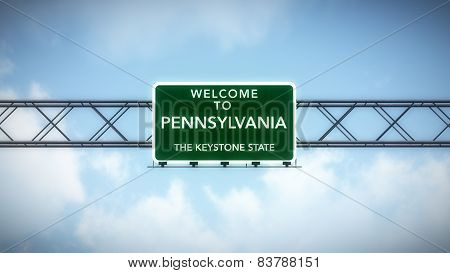 Pennsylvania USA State Welcome to Highway Road Sign