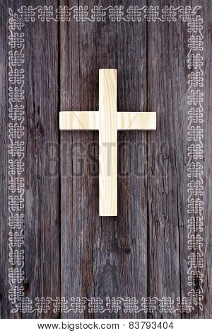 cross christian wooden background celtic border frame