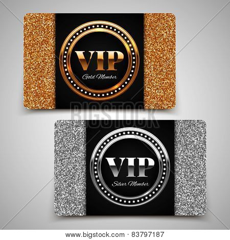 Gold And Silver Vip Premium Member Cards With Glitter, Gift, Voucher, Certificate, Vector Illustrati