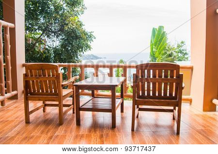 Two chair on the balcony. Spectacular view. Haad Yao, Phangan, Thailand. 