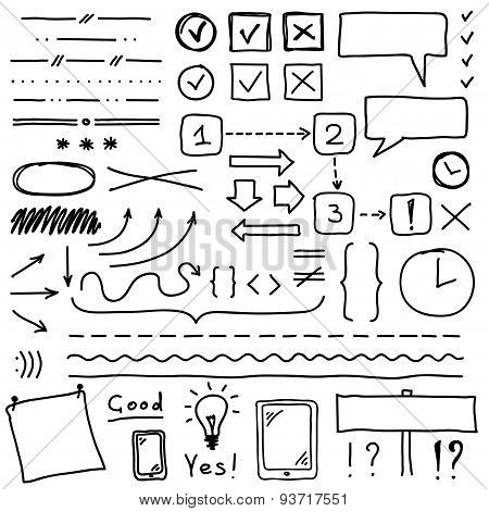 Set of hand drawing elements for edit and select text.