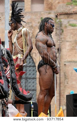 ROME ITALY - JUNE 13 2015: Rome hosts a popular Pride celebration - Rome Gay Pride on June 13 2015. Rome Gay Pride parade takes place on this day drawing thousands of spectators and participants