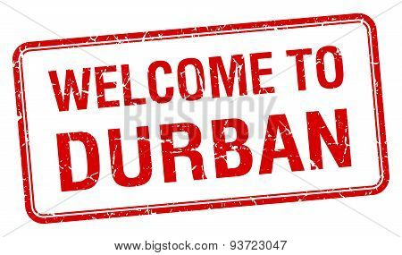 Welcome To Durban Red Grunge Square Stamp