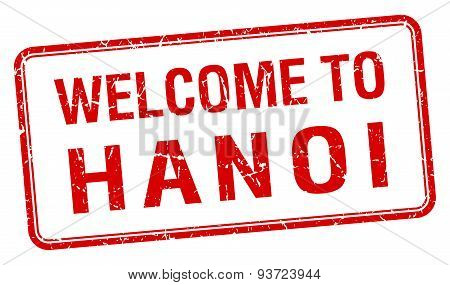 Welcome To Hanoi Red Grunge Square Stamp