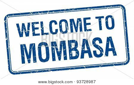 Welcome To Mombasa Blue Grunge Square Stamp