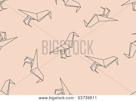 Origami Black Bird Seamless Pattern