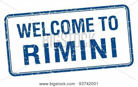 Welcome To Rimini Blue Grunge Square Stamp