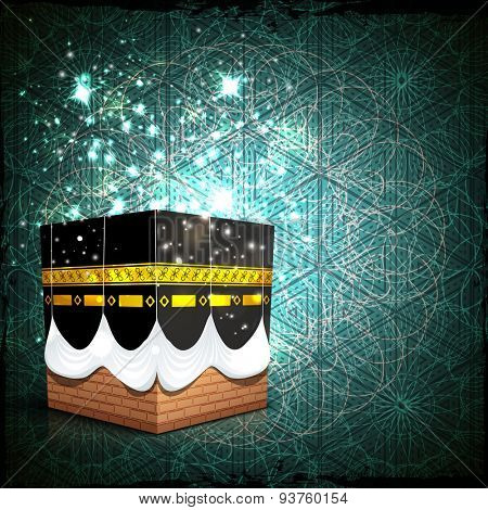 Shiny Qaba Shareef on seamless green background for Islamic holy month of prayers, Ramadan Kareem celebration.