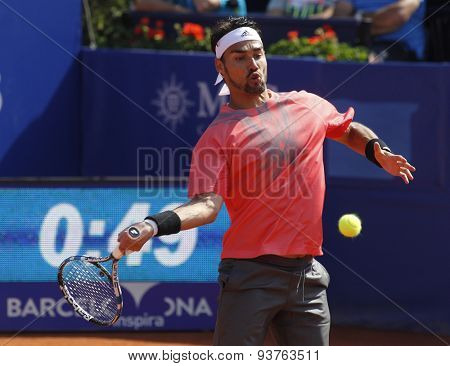 BARCELONA - APRIL, 23: Italian tennis player Fabio Fognini in action during a match of Barcelona tennis tournament Conde de Godo on April 23 2015 in Barcelona