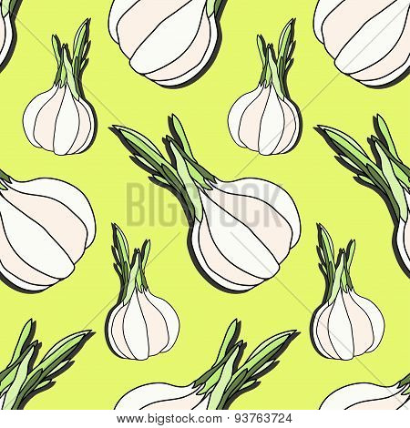Elegant Seamless Pattern With Hand Drawn Garlic, Design Elements. Can Be Used For Invitations, Greet