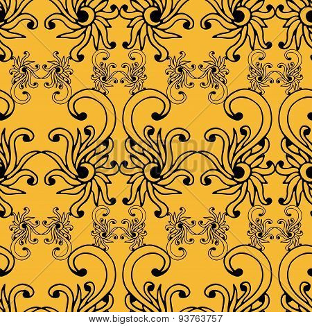 Illustration Of Seamless  Pattern Floral Background In Vintage Style. Vector Hand Drawn
