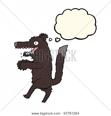 cartoon big bad wolf with thought bubble