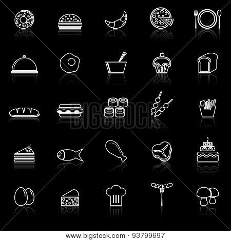 Food Line Icons With Reflect On Black