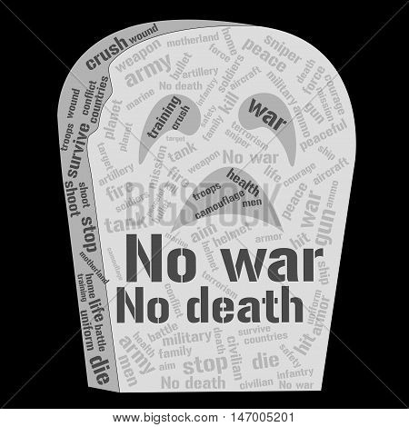 War is death word cloud in shape of tomb. Social concept. Vector illustration.