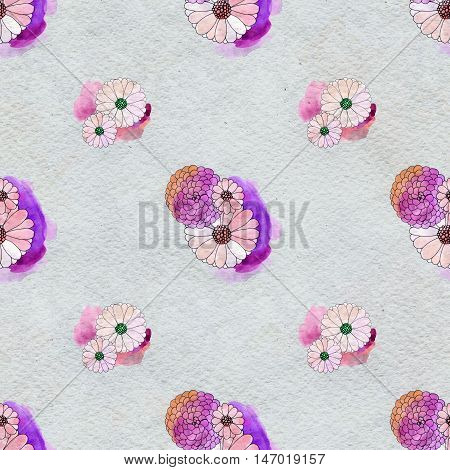 Seamless floral pattern with asters and daisy flowers. Floral watercolor background.