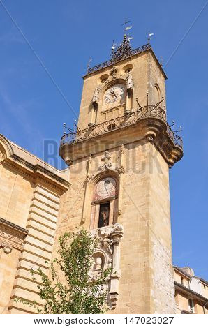 Town hall tower, Aix-en-Provence, France with clear sky