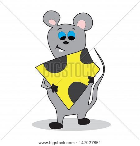 Cartoon mouse with cheese. Mouse animal isolated. Vector illustration