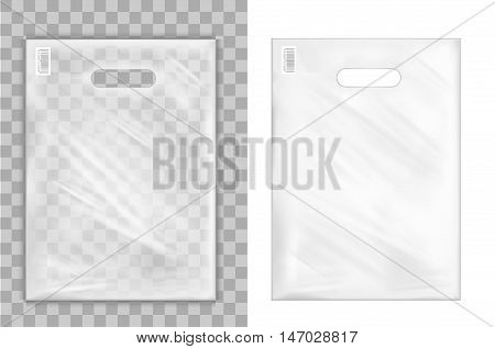 Transparent plastic shopping bag with with handle.