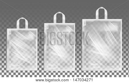 Transparent plastic shopping bag with with handle.