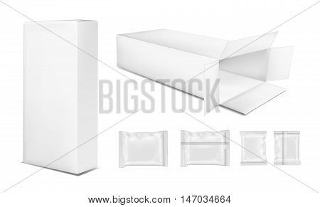 Blank paper box and foil food snack pack for chips candy and other products.