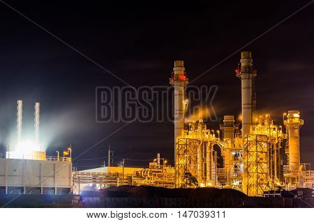 Power plant Working At Night, at Thailand
