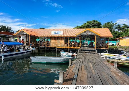 Semporna,Sabah-Sept 10,2016:Jetty of speedboats terminal in Semporna,Sabah,Borneo on 10th Sept 2016.Its a gateway for diving & snorkeling trips to the islands of Sipadan,Mabul,Mataking,Maiga & others