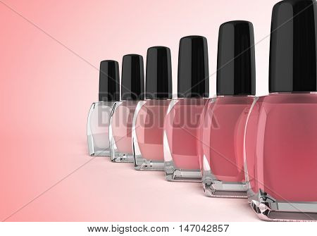 Shades Of Pink Nail Polish Bottels 3D Render On Gradient Background