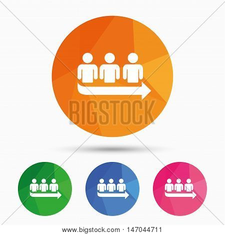 Queue sign icon. Long turn symbol. Triangular low poly button with flat icon. Vector