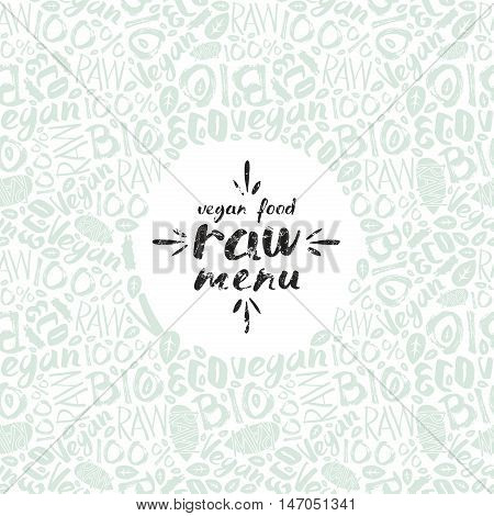Stock vector raw vegan label and frame with pattern. Light color