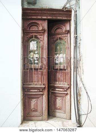 Vintage door in retro style. Wood old texture