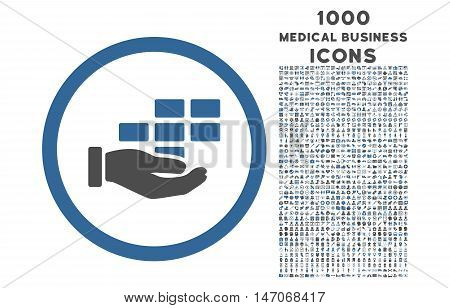 Service Schedule rounded vector bicolor icon with 1000 medical business icons. Set style is flat pictograms, cobalt and gray colors, white background.