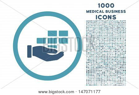 Service Schedule rounded vector bicolor icon with 1000 medical business icons. Set style is flat pictograms, cyan and blue colors, white background.