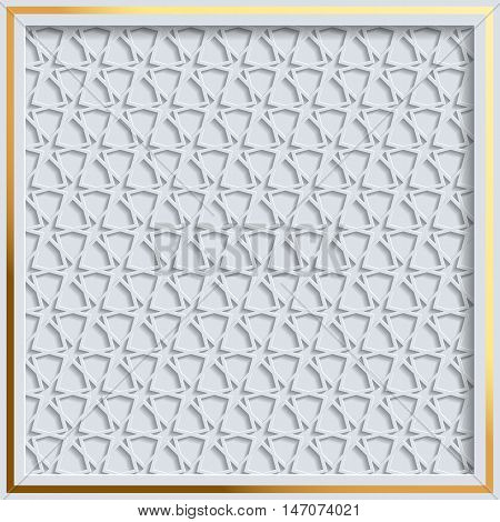 Beautiful islamic girih pattern background. Three dimensional like girih pattern in golden frame